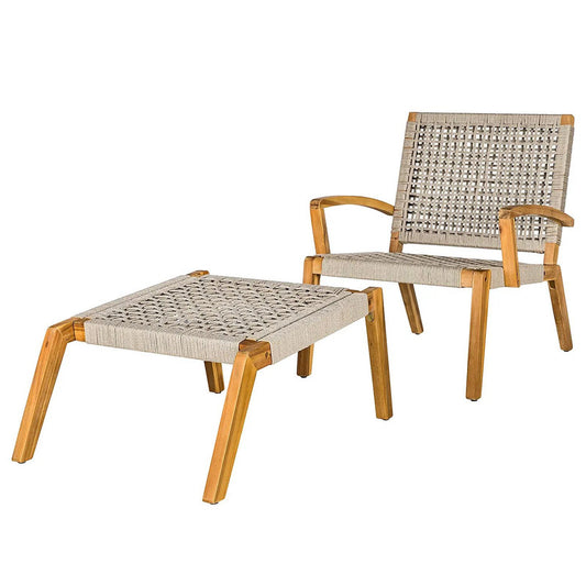 Jaryi Solid Acacia Armchair with Stool